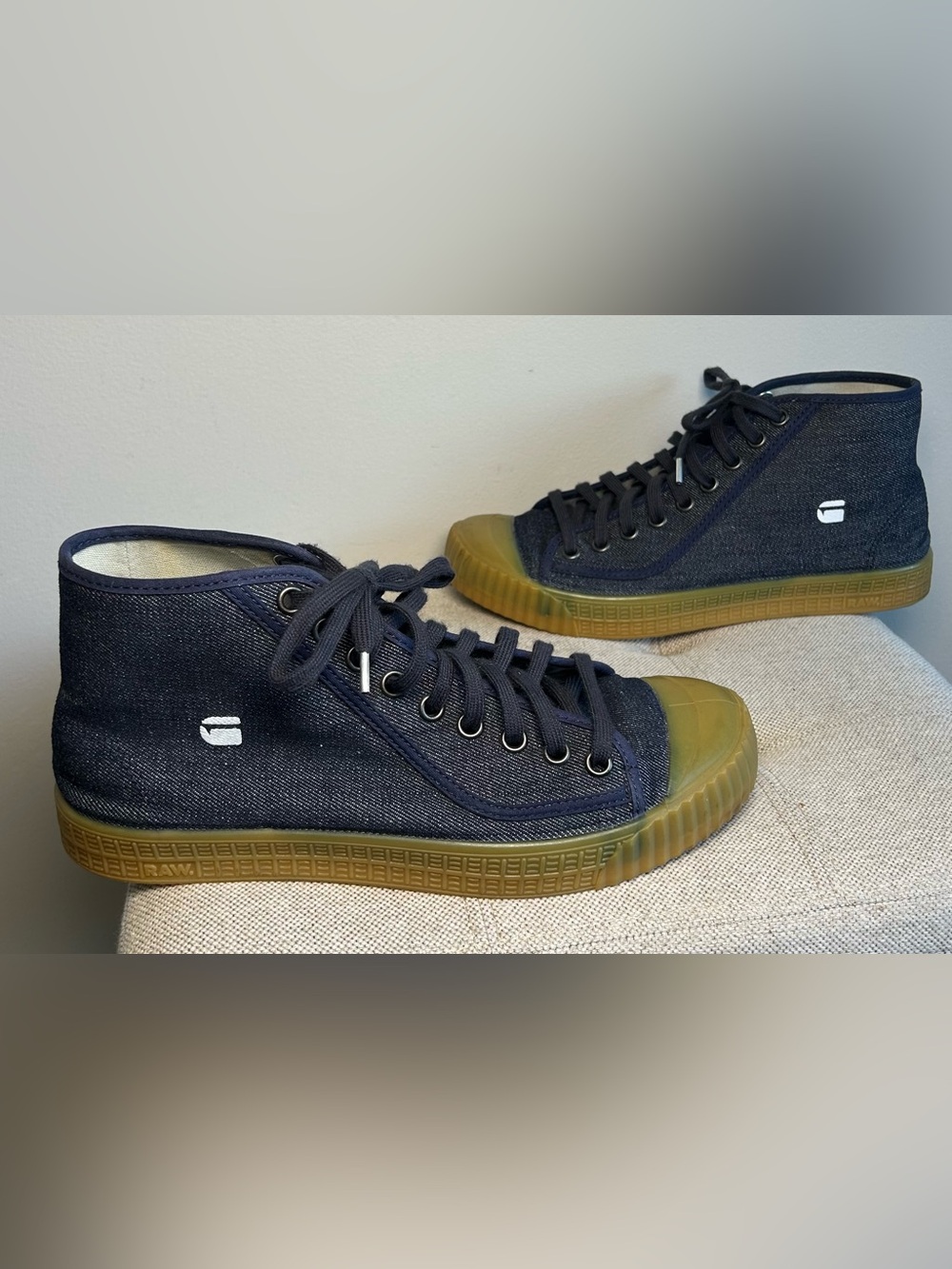 G-Star RAW Rovulc Blue Denim Men’s Mid Sneakers Shoes Size 11 Gut Soles EUC